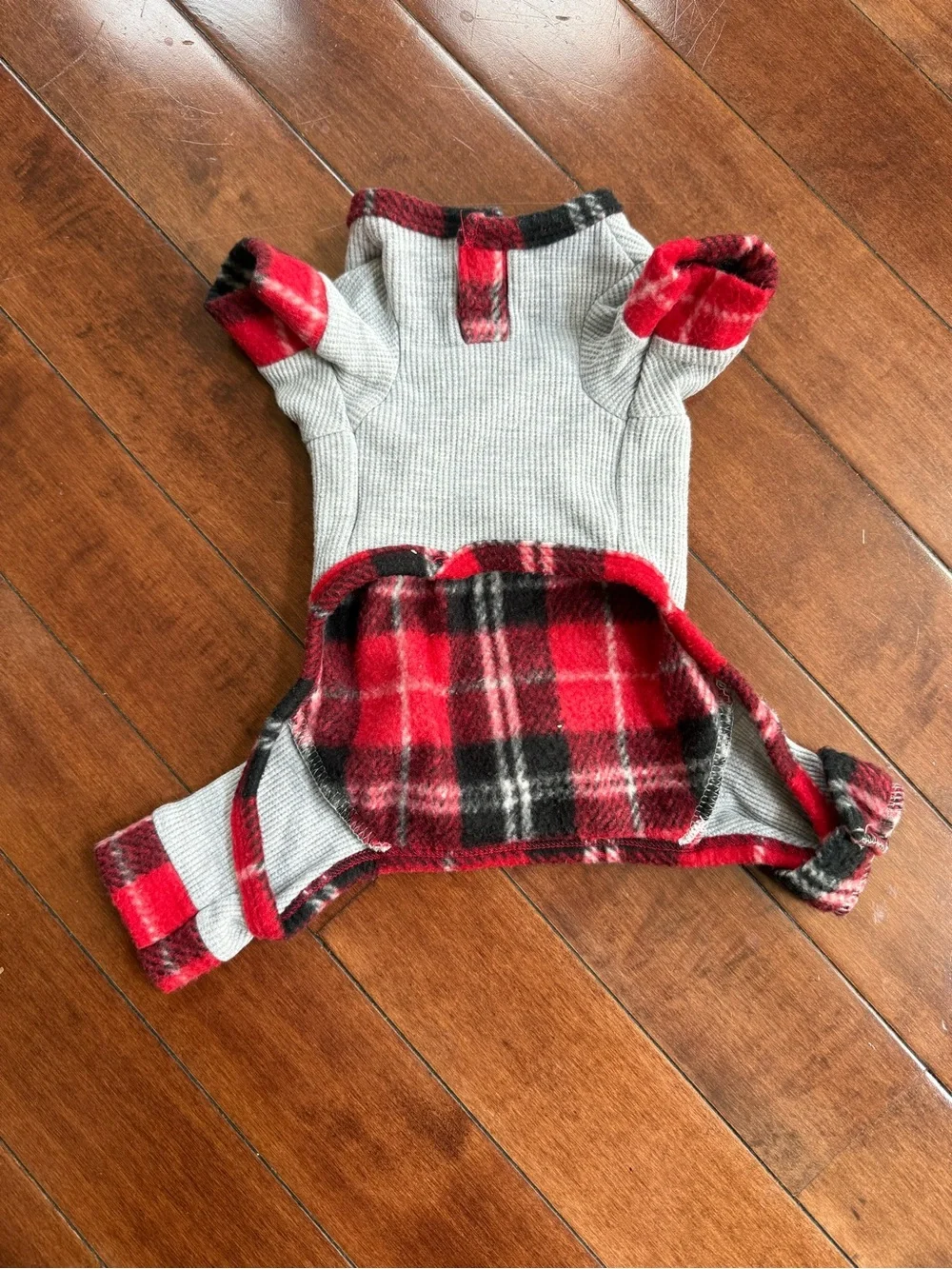 Fabdog Dog Gray & Red Plaid Fleece Pajamas, size XS
